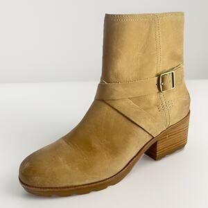 Sorel Cate Buckle Boots Leather Womens 9 Sandy Tan Neutral Outdoors Rustic